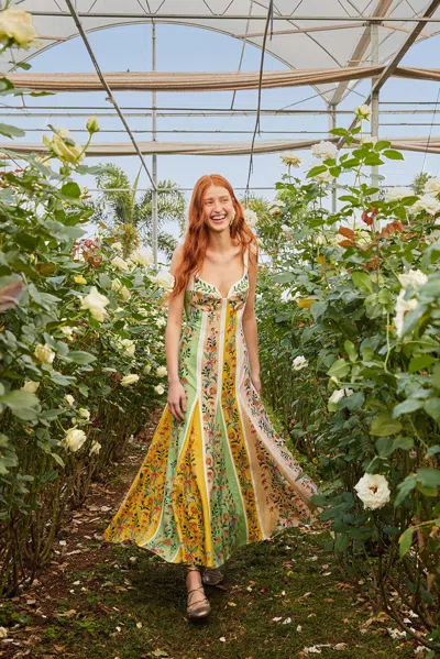 Farm Rio Active Multicolor Delicate Floral Stripes Lenzing Ecovero Euroflax Maxi Dress In Delicate Floral Stripes Multicolor