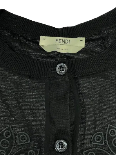 Pre-owned Fendi 10's Silk Cardigan In Black