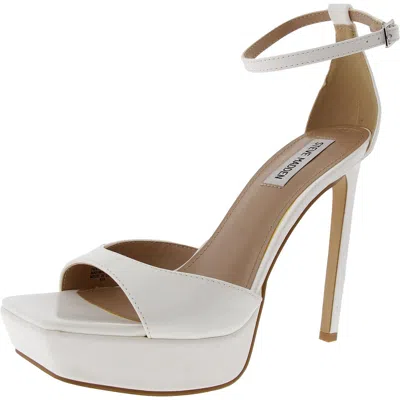 Steve Madden Scorch Womens Patent Ankle Strap Platform Heels In White