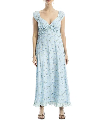 Max Studio Floral Cap Sleeve Empire Waist Maxi Dress In Blue
