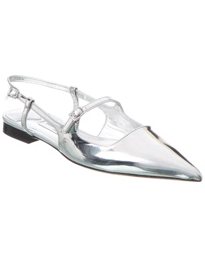 Jimmy Choo Pointed Toe Metallic Leather Sling Back Ballerina In Silver