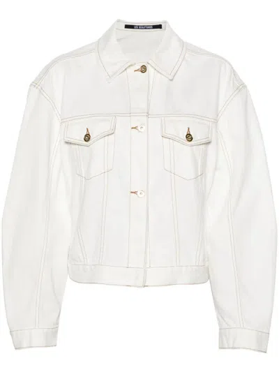 Jacquemus Structured White Denim Jacket With Classic Silhouette In White
