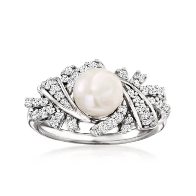 Ross-simons 7-7.5mm Cultured Pearl And . Diamond Ring In Sterling Silver In White