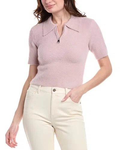 Avantlook Fuzzy Eyelash 1/4-zip Polo Sweater In Pink