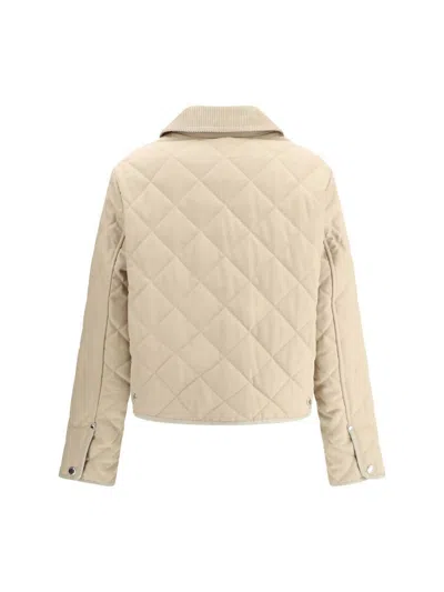 Burberry Diamond Quilted Buttoned Jacket In Beige