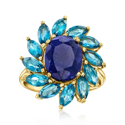 Ross-simons Sapphire And London Blue Topaz Flower Ring In 18kt Gold Over Sterling In Blue