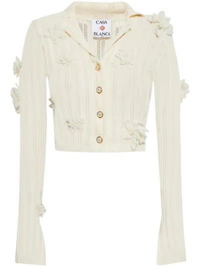 Casablanca Short Cardigan In Knitwear With Flowers In Multicolor