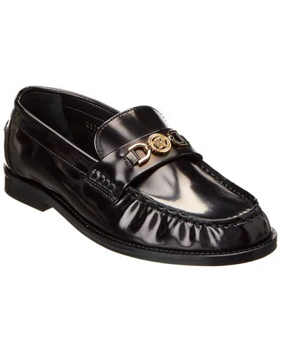 Versace Leopard Print Medusa Loafers In Black