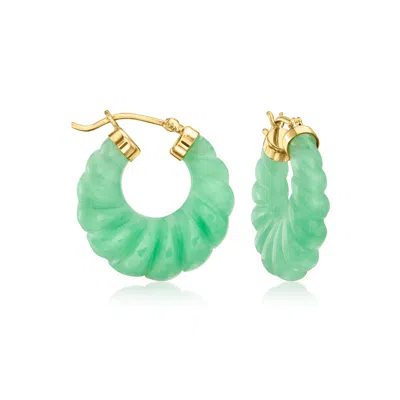 Ross-simons Carved Jade Huggie Hoop Earrings With 18kt Gold Over Sterling In Green