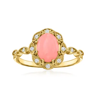 Ross-simons Pink Coral Ring With White Zircons In 18kt Gold Over Sterling In White