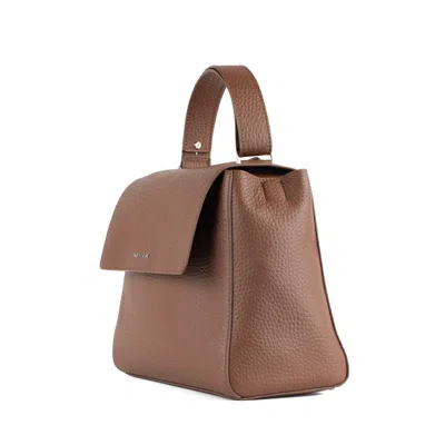 Orciani Sveva Soft Medium Leather Shoulder Bag With Carob Shoulder Strap In Brown