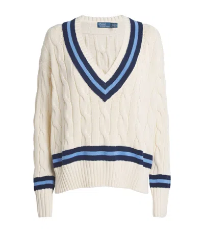 Polo Ralph Lauren Cricket Long Sleeve V-neck Sweater In White