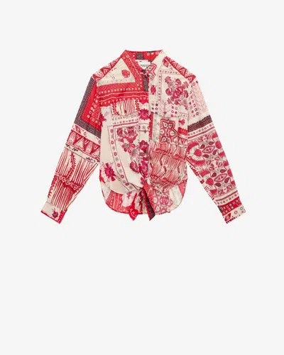 Isabel Marant Étoile Isabel Marant Etoile Nath Tied Cotton Voile Shirt In Red And Ecru