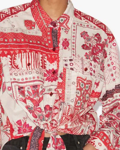 Isabel Marant Étoile Isabel Marant Etoile Nath Tied Cotton Voile Shirt In Red And Ecru