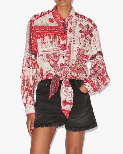 Isabel Marant Étoile Isabel Marant Etoile Nath Tied Cotton Voile Shirt In Red And Ecru