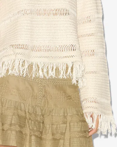 Isabel Marant Étoile Azilis Open Stitch Fringe Cotton Crewneck Sweater In Neutral