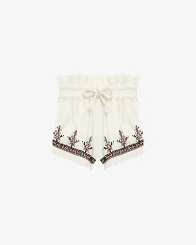 Isabel Marant Étoile Kriss Embroidered Fringed Paperbag Waist Shorts In Neutral