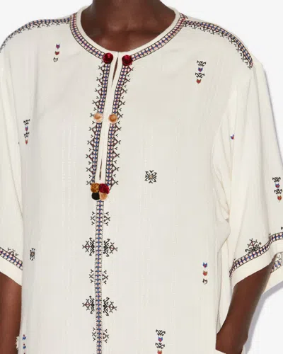 Isabel Marant Étoile 'kressy' White Dress With All-over Embroidery And Frayed Edge In Beige