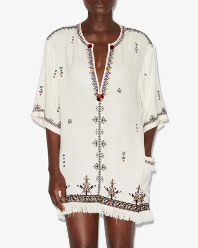 Isabel Marant Étoile 'kressy' White Dress With All-over Embroidery And Frayed Edge In Beige