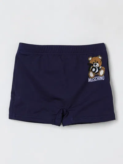 Moschino Blue Swimsuit For Babt Boy With Teddy Bear And White Logo In Navy