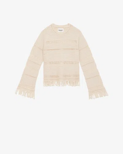 Isabel Marant Étoile Azilis Open Stitch Fringe Cotton Crewneck Sweater In Neutral