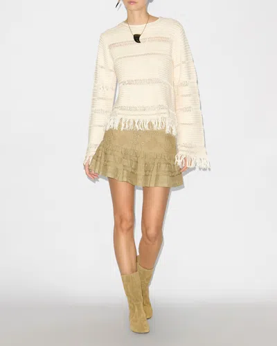 Isabel Marant Étoile Azilis Open Stitch Fringe Cotton Crewneck Sweater In Neutral