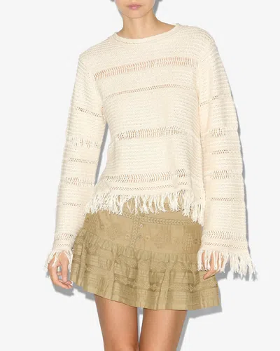 Isabel Marant Étoile Azilis Open Stitch Fringe Cotton Crewneck Sweater In Neutral