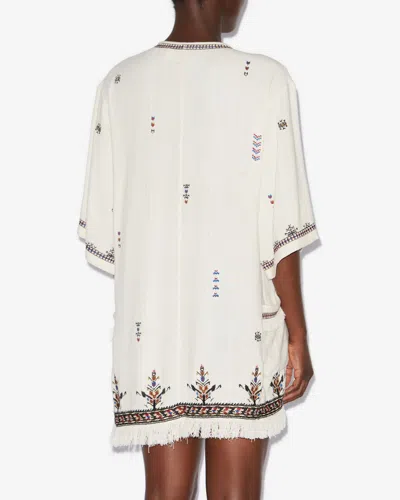 Isabel Marant Étoile 'kressy' White Dress With All-over Embroidery And Frayed Edge In Beige