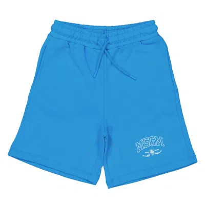 Msgm Kids Turchese Logo Embroidered Shorts