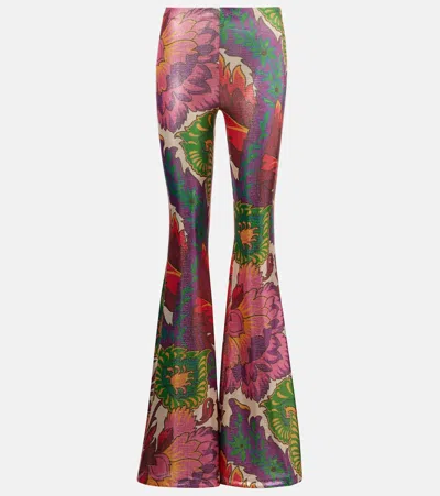 Etro , Flared Trousers With Multicoloured Floral Print, Woman, Multicolour, Size 48 In Multicoloured