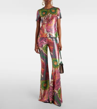 Etro , Flared Trousers With Multicoloured Floral Print, Woman, Multicolour, Size 48 In Multicoloured