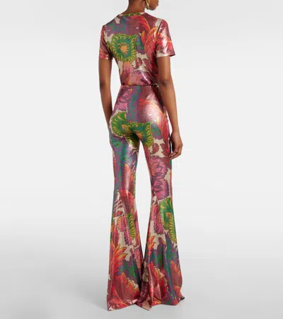 Etro , Flared Trousers With Multicoloured Floral Print, Woman, Multicolour, Size 48 In Multicoloured
