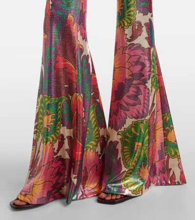 Etro , Flared Trousers With Multicoloured Floral Print, Woman, Multicolour, Size 48 In Multicoloured