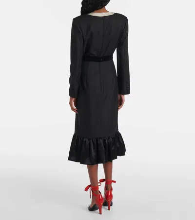 Valentino Black Midi Wool Dress With Bows