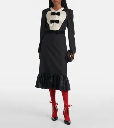Valentino Black Midi Wool Dress With Bows