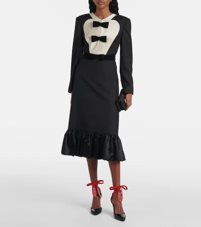 Valentino Black Midi Wool Dress With Bows