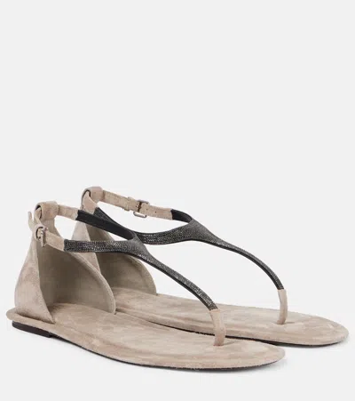 Brunello Cucinelli Woman Thong Sandal Dark Brown Size 8 Leather In White