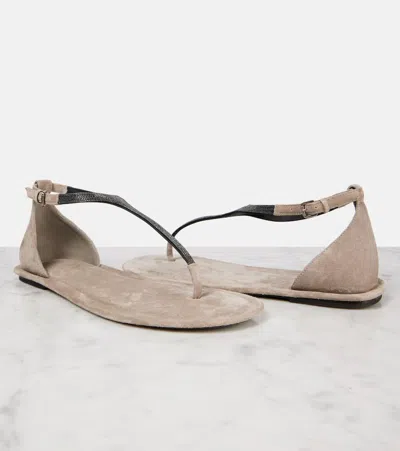 Brunello Cucinelli Woman Thong Sandal Dark Brown Size 8 Leather In White