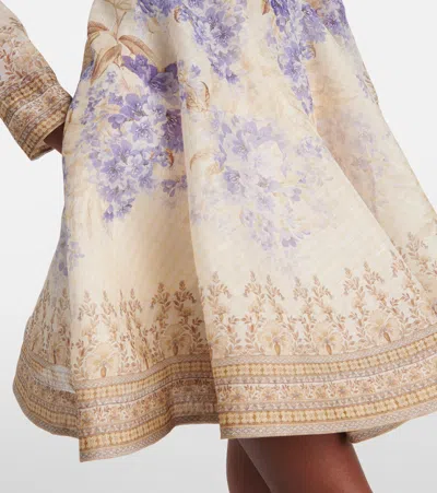 Zimmermann Dawning Plunge Printed Minidress In Purple