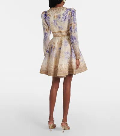 Zimmermann Dawning Plunge Printed Minidress In Purple