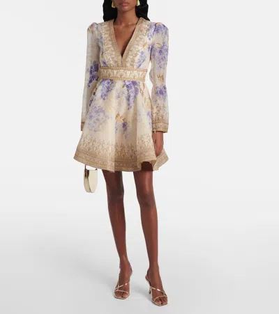 Zimmermann Dawning Plunge Printed Minidress In Purple