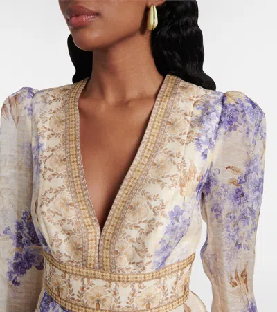 Zimmermann Dawning Plunge Printed Minidress In Purple