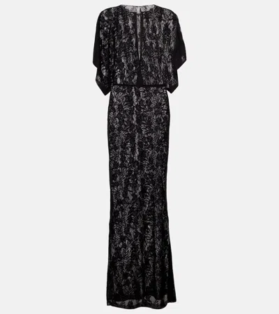 Norma Kamali Obie Floral Lace Gown In Black