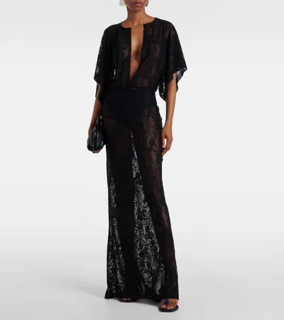 Norma Kamali Obie Floral Lace Gown In Black