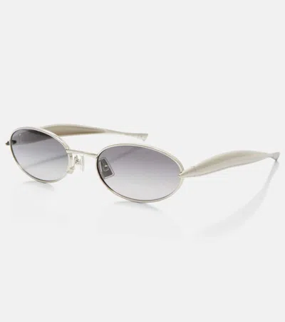 Bottega Veneta Sardine Oval-frame Silver-tone Sunglasses In Silver