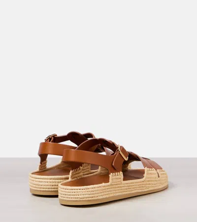 Prada Leather And Raffia Sandals In Cuoio
