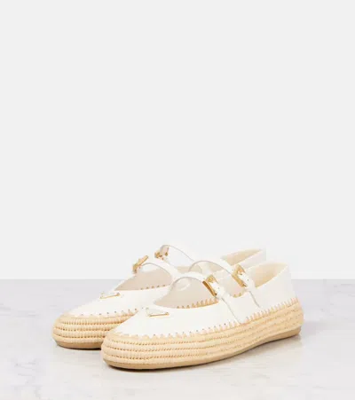 Prada Nappa Leather Ballerinas In Weiss
