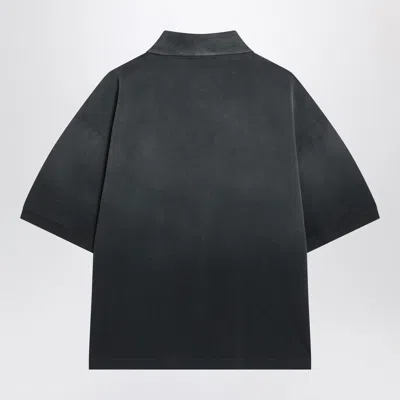 Alexander Mcqueen Faded Effect Black Polo Shirt In Cotton In Gray