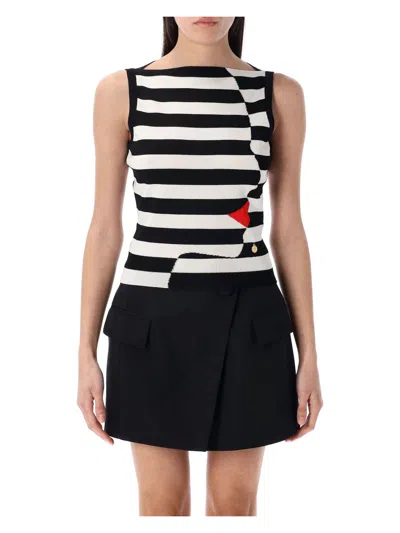 Balmain Face Marinire Knitted Top In Black,white,red