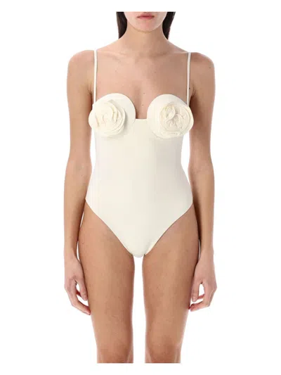 Magda Butrym 3d Flower Retro Bustier Swimsuit In White